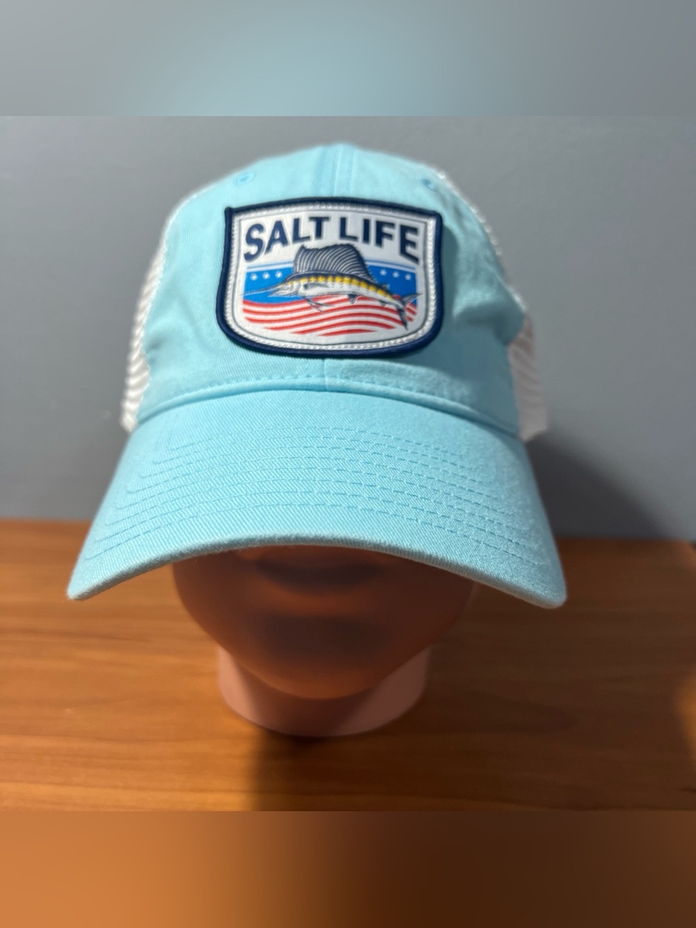 Salt Life - Light Blue Trucker Adjustable Hat Embroidered Sailfish Logo Patch